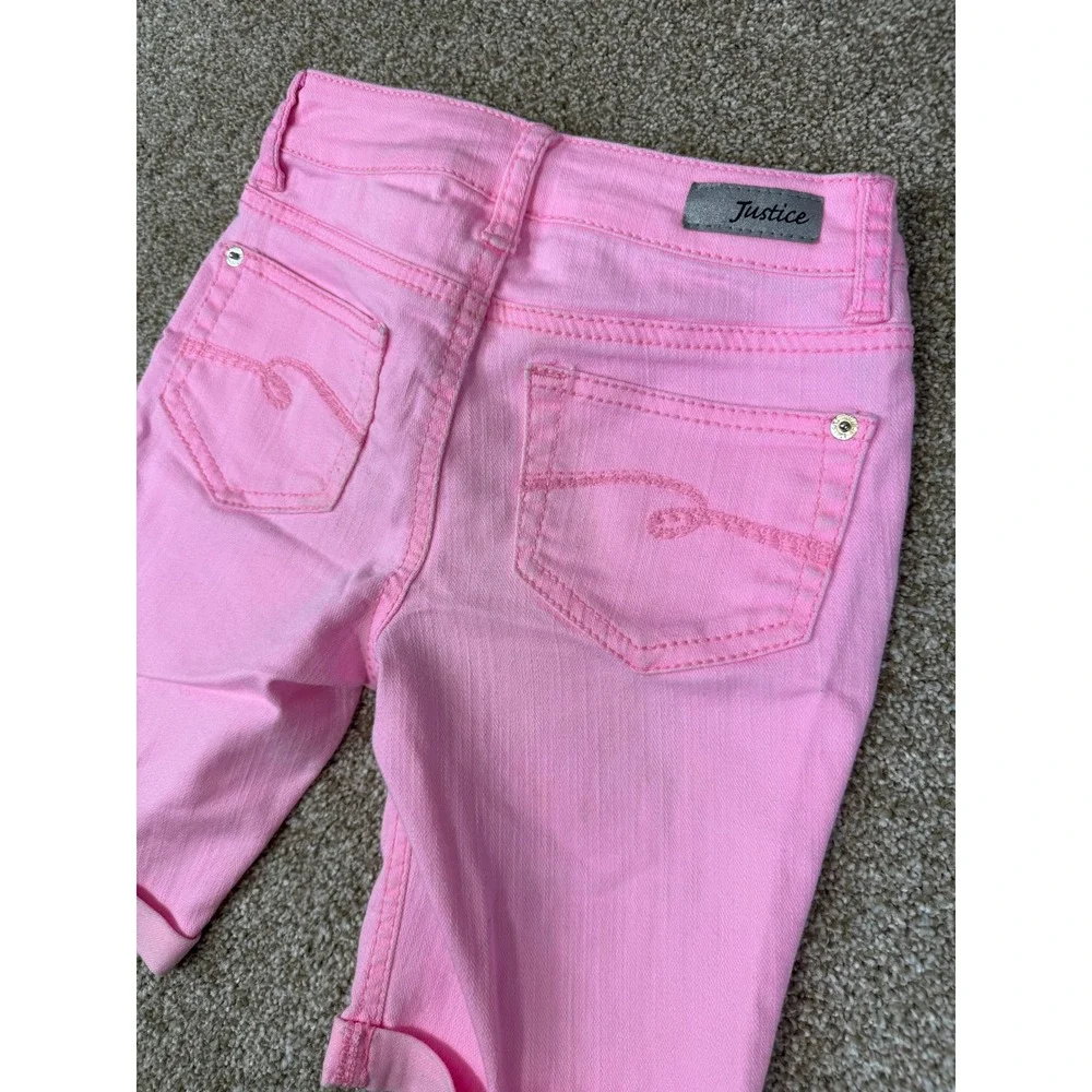 Justice Girls Pink Denim Bermuda Shorts 10R Simply Low Cuffed Stretch 10 Kids